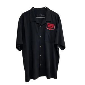 Tommy Bahama Men's Silk Hawaiian Black Shirt with Red B Logo Size L